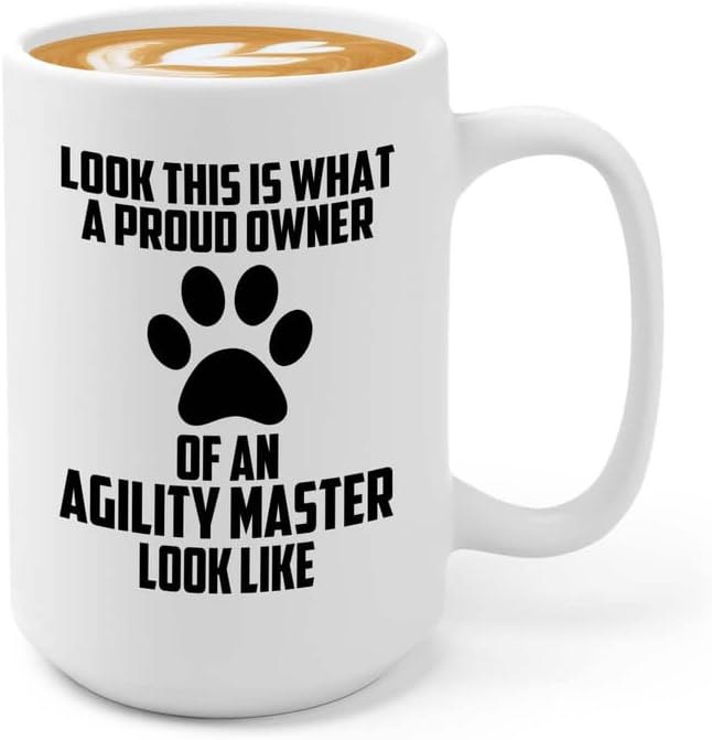Dog Training Coffee Mug 15oz White - agility m*ster looks - Coach Dog Trainer Pet Owner Puppy Dog Walker Animal Rescue Adoption Pet Veterinarian Pet