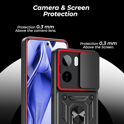 Image of A rtistque Armor Bumper Back Cover Case for Vivo T5 Pro 5G | Ring Holder Stand | Sliding Camera Protection | Shockproof Heavy Duty Design | Vivo T5 Pro Back Cover - Black