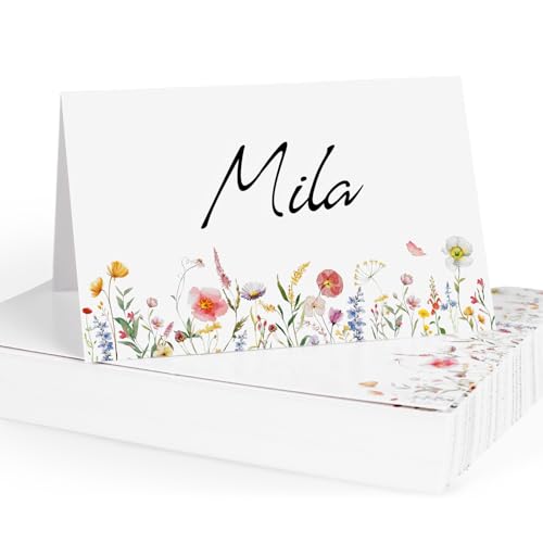 COMOOKA 50 Stücke Tischkarten Hochzeit 8.5 x 5.5 cm Namenkarten Blumen Tischkarten Zum Beschriften Namenkarten Hochzeit Platzkarten Blumen Taufe Geburtstag Platzkarten