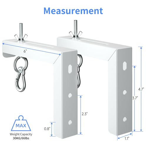 Image of XINLEI Universal Projector Screen Wall Mount L-Brackets Hanging Ceiling Mount, 6 inch Adjustable Extension with Hook for Home Projector and Movie Screens, Hold up to 66 lbs, White PRL003W