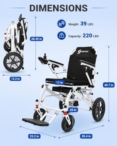 Image of Aotedor Electric Wheelchair for Adults,39 lbs Lightweight Foldable Power Wheelchair, Airline Approved,11 Miles Travel Range, 400W Brushless Motor, Portable Mobility Chair for Seniors