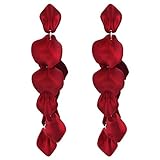 Rose Petal Tassels Acrylic Dangle Earrings Boho Flower Petals Dangling Earring Royal Light Blue Drop Earring Hanging Resin Floral Tassel Long Jewelry for Women Girls-Red