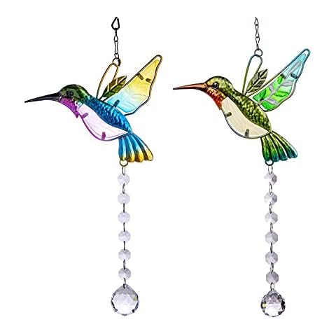 2 Pack Crystals Hummingbird Sun Catcher with Clear Ball Prisms, Hanging Crystals Ornament Decoration for Home, Garden, Office, Car Pendant, Wedding (Blue+Green) Cover