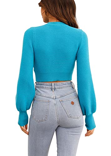 Image of Womens Sexy Crew Neck Cropped Sweaters Knit Long Sleeve Crop Tops Pullover