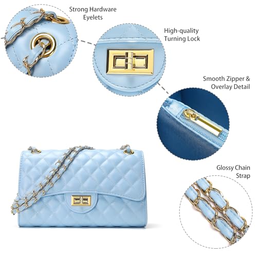 Image of Quilted Leather Crossbody Bags for Women Trendy Ladies Shoulder Purse Satchel HandBag with Chain Strap