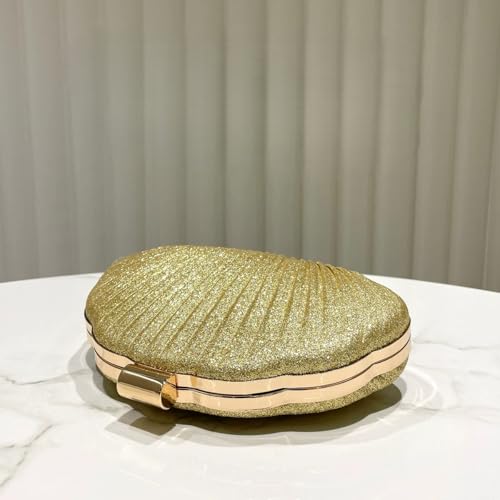Image of Glitter Seashell Evening Clutch Purse Mini Chain Shoulder Bag Acrylic Shell Pearl Crossbody Bag