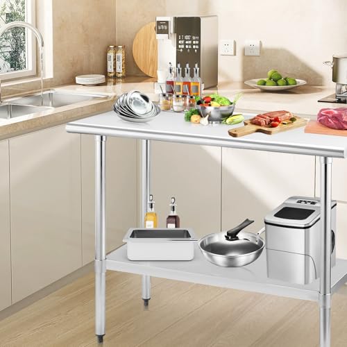 Image of STABLEINK NSF Stainless Steel Prep Table 60x30 Inches 5ft, Metal Work Table with Adjustable Undershelf, for Commercial Kitchen, Restaurant, Hotel, Laundry and Garage