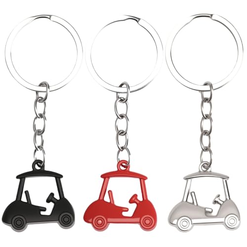 USCAUK 3 Pcs Metal Golf Cart Keychains Zinc Alloy Key Ring Golf Gifts Souvenir Accessories for Players and Fans Men Women