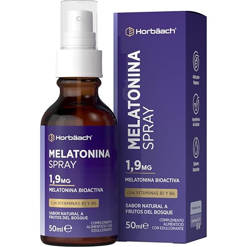 Melatonina Pura 1,9 mg Gotas Adultos | con Vitamina B6 & B1 | Melatonin Spray | Melatonina Bioactiva | Sabor a Frutos del Bosque | Horbaach