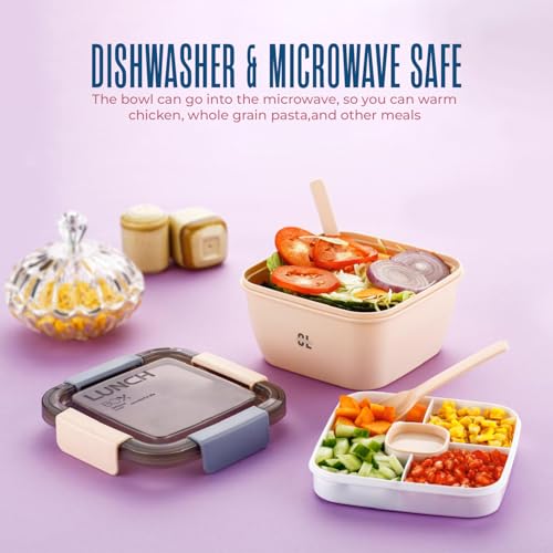 Image of 5 Compartment Plastic Lunch Box with Spoon & Fork | Leak Proof Lock Mechanism | Microwave Dishwasher & Freezer Safe Lunch Box for Kids & Adults School Office Use