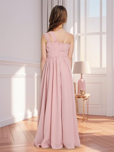 TAISHAN Junior Bridesmaid Dresses for Teen Girls - One Shoulder Girls Formal Dress, A-line Chiffon Flower Girl Dress2