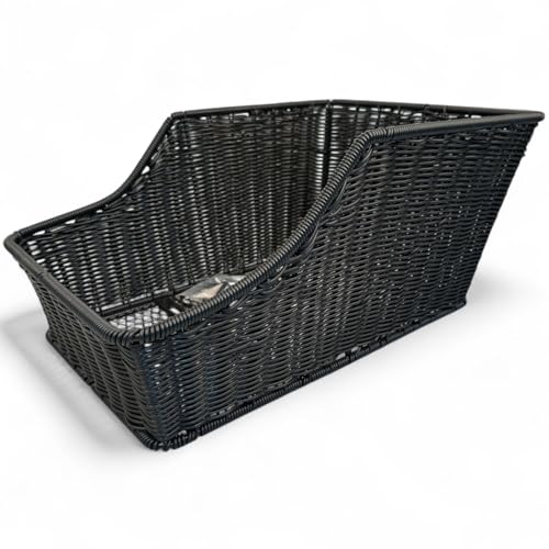 Fahrradkorb Gepäckträger Hinten – Rattan-Optik Schwarz – Feste Montage – Wetterfest & Stabil – Kunststoff Hinterradkorb – Inkl. Befestigungsmaterial – 46 x 30 x 21 cm
