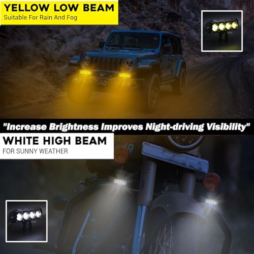 Image of Super Bright 4 LED Fog Light with Switch | Dual Mode Yellow and White Changing Light, High Low Beam, Aluminum Body, Universal Fit for Motorcycle and Car (Pack of 2)