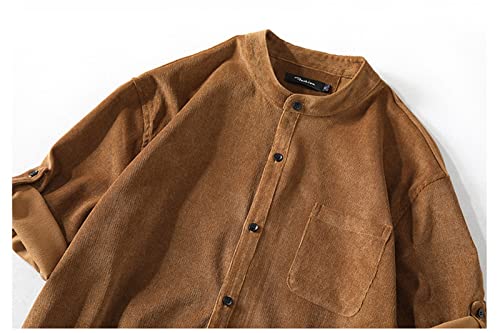 Bmisegm Mens T Shirt Mens Cotton Men's Spring Summer Corduroy Button Down Shirts Casual Half Sleeve Shacket Jacket Khaki #TOP2