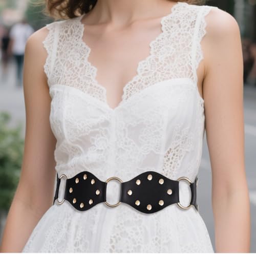 Nicute Wide Leather Belt Punk Black Wasit Belt Gothic Waist Accessories for Women4