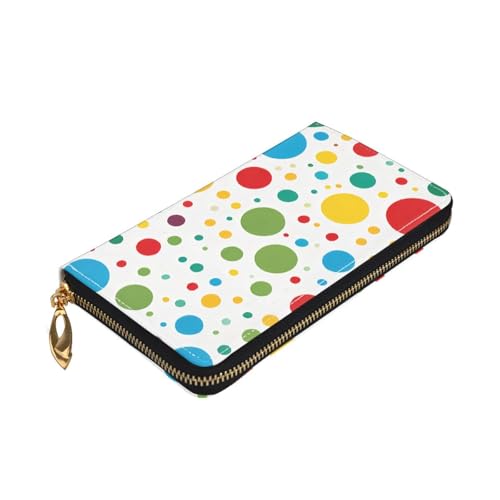 (Twister Polka Dots) Faux Leather Wallet Long Clutch Zipper Purse Card Holder Travel Coins Cash Organizer Phone Pocket 7.48 x 4.13 x 0.9 inches3