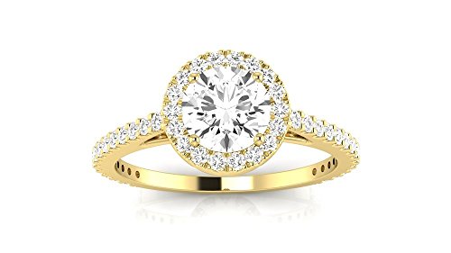 1 Carat t.w. Round Classic Halo Style Pave Set Round Shape Diamond Engagement Ring H-I I2 Clarity Center Stones.