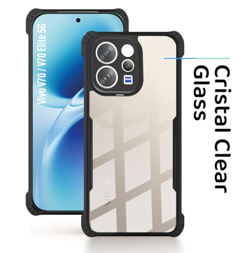 Image of Polycarbonate Crystal Clear Back Cover Case for Vivo V70 Elite 5G | 360 Degree Protection | Shock Proof Design | Transparent Back Cover for Vivo V70 Elite 5G - Black Bumper