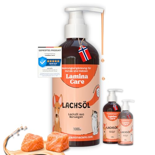 Lamina Care - Lachsöl Hunde und Katzen, Angereichert mit Omega 3, 6, EPA und DHA, Fortschrittliche Formel auf Lachsöl Katze für Gesunde Haut und Starke Gelenke, Natürliches Fischöl für Hunde