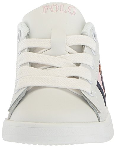 Polo Ralph Lauren Kids Girl's Quilton Bear Shoe, White Leather Light Pink/Navy Striping, 5 Medium Us Big Kid #TOP1