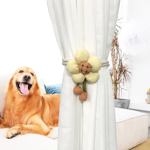BDHRKTE 2pcs Curtain Ties Flower Curtain Buckles, Japanese Curtain Ties, Curtain Accessories,Cute Flower Curtain Ties Decorative Rope for Bedroom Window Treatment (Rice Yellow)