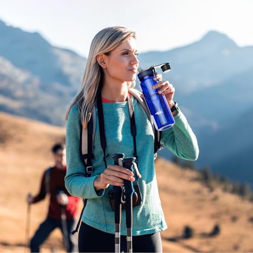 Filtered Water Bottle, Membrane Solutions C3 Water Bottle Filter with Replaceable ACFX2 Filter Cartridge, Portable Water Filter 36oz BPA-Free for Travel, Hiking & Camping Drinking use(Blue)