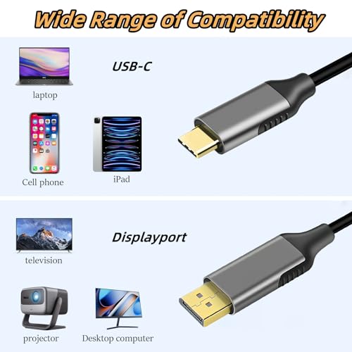 Image of USB C to DisplayPort Cable 6FT, DP to USB C Cable for Monitor, Type-C to Displayport, Type C to DP Compatible with MacBook Pro /Air, iPad Pro, iMac, Dell XPS