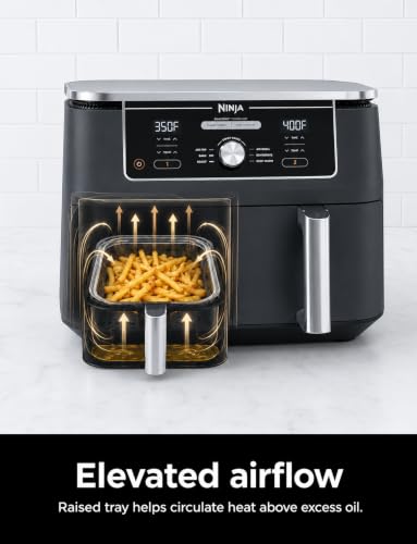 Image of Glass Air Fryer Liner for Ninja Dual Basket Air Fryers DZ401 DZ550 SL401, Reusable Borosilicate Glass Bowl with Silicone Base Handles, Dishwasher Safe Reusable Accessory Set with Tray & Lid