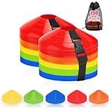 Ashsajkd Agility Soccer Cones(Set of 100)- Sports Soccer Cones with Carry Bag & Strap,Disc Sports Cone Equipment Used for Football, Basketball,Coaching-Agility Sports Cones for Indoor & Outdoor Games