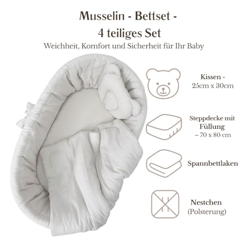Miniatura 5 de Wiklinopol Moisés Bebé Con Ruedas Y Freno Cesta De Mimbre Natural Con Colchón Y Ropa De Cuna De Algodón 100 Oeko-Tex En Beige Set Completo Para Recién Nacidos Modelo Amelia