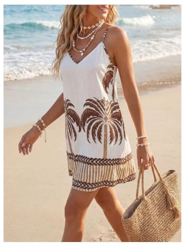 Image of RoseSeek Women's Summer Boho Floral Tropical Mini Dresses Sundress 2026 | V Neck, Spaghetti Strap, Flowy, Beach, Vacation, Hawaiian