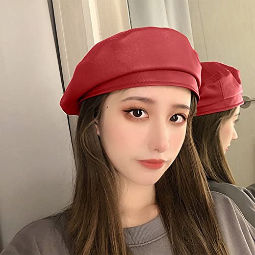 Fin86 Men Women Fashion Hats For Fall,Women Beret Hat Faux Leather Beret French Beret Artist Beret Cap Wine, One Size #TOP1