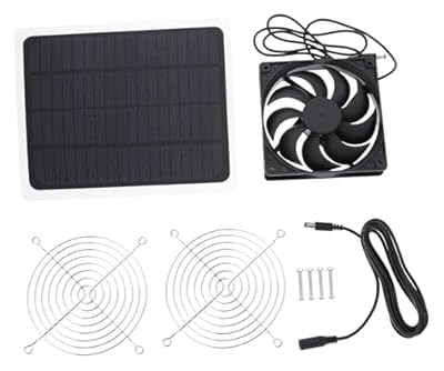 ISISI Solar Powered Ventilation Fan, Weatherproof Dual Exhaust for Chicken Coops, Greenhouses and Sheds, Portable Round Panel Fan, Pet House and Attic Cooling