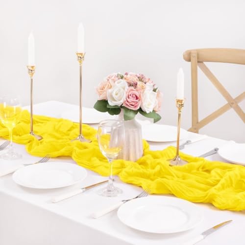 Image of MLMC Yellow Table Runner 10ft Rustic Summer Cheesecloth Table Runner Gauze Cheese Cloth Centerpiece Decororations 35x120 Inches for Wedding Baby Shower Outdoor Picninc Decor