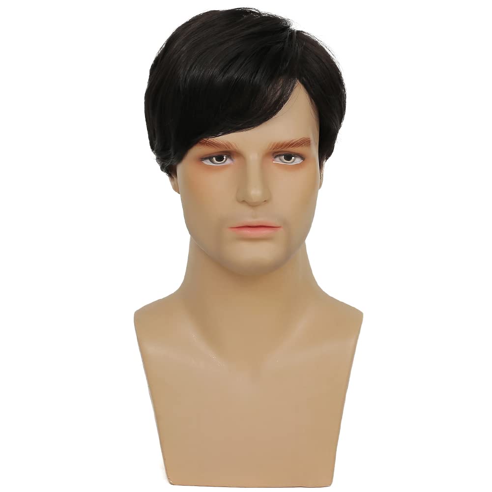 Swiking Black Short Men Wigs Synthetic Natural Hair Full Wigs for Male Guy Daily Halloween Party Wear (Black)