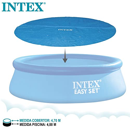 Intex 28014 - Solarabdeckplane, Abdeckung mit thermischer Isolierung für Runde Easy Set/Frame Pools, Polyethylen, Blau, ⌀ 488 cm