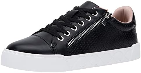 JEOSSY Women's 8017 Flat Low Top Casual Fashion Sneakers, Black, Size 9M US-Cap Toe Shoes with Decorative Zipper(DJY8017 Black 09)