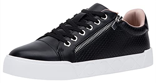 Jeossy Women's Black Flat Low Top Casual Fashion Sneakers Cap Toe 8017 Shoes with Zipper Size 9 (DJY8017 Black 09)