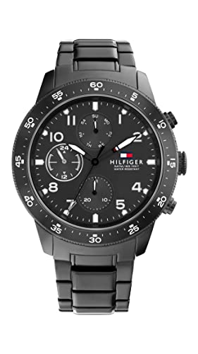 Tommy Hilfiger Montre Analogique Multifunction à Quartz pour Homme avec Bracelet en Acier Inoxydable Noir - 1791951