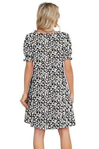Image of RUMIA Summer Dresses for Women 2025 Casual Cute Square Neck Puff Short Sleeve Dress with Pockets