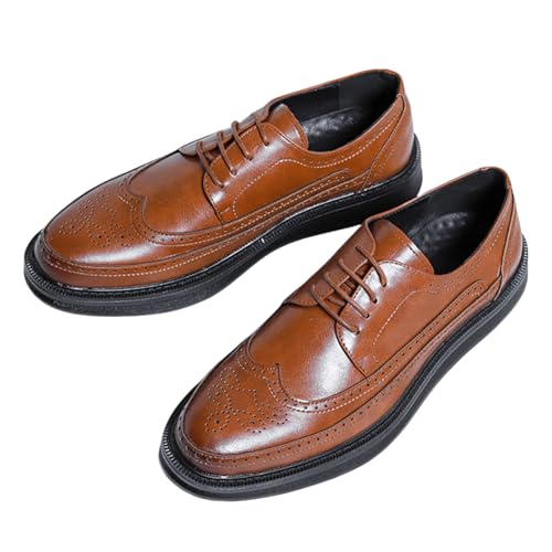 Men's Genuine Leather Wingtip Oxfords Breathable Lace Up Dress Shoes with Anti Slip Rubber Sole Orthopedic Comfort for Business