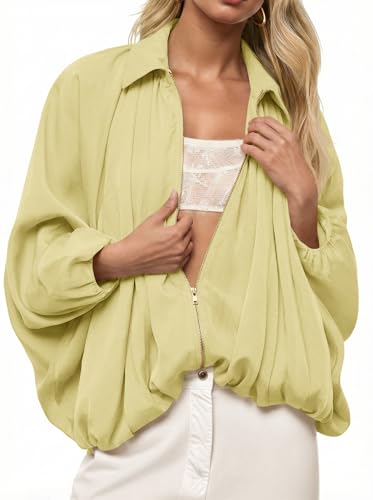 Tankaneo Womens Bomber Jackets Oversized Batwing Sleeve Zip Up Puffed