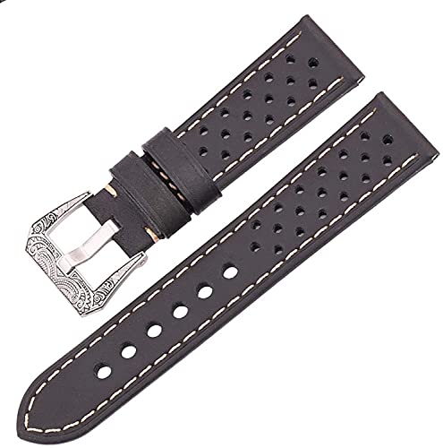 Chtom Correa de piel, correa de cuero de 20 mm 22 mm pulsera marrón negro casual (color: negro, tamaño: 22 mm)