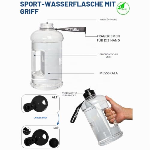 VENNERLI Trinkflasche 2,2L Wasserflasche Sportflasche mit Griff Sport Gym Water Bottle BPA Frei Fitness Training Groß Plastik Fitness… – Ansicht 3