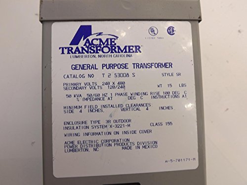 Acme Electric T253008S Transformer, 500Va, 1P, 240/480V, 120/240V, Isolation #TOP5