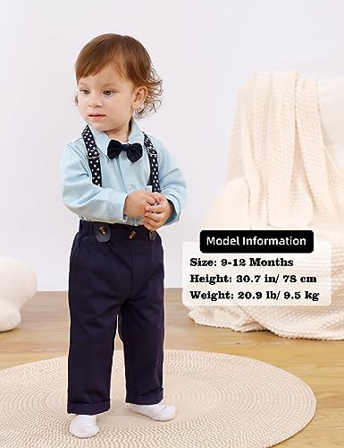 Image of A&J DESIGN Baby Boys Suits Infant Gentleman Formal Wedding Suspenders Outfit with Bowtie