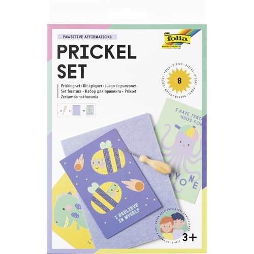 Folia 23619 - Prickel Set Pawsitive Affirmations Bastelset aus 1 Prickelnadel 1 Filzunterlage und 6 Motivvorlagen inkl. Anleitung und DIY Ideen