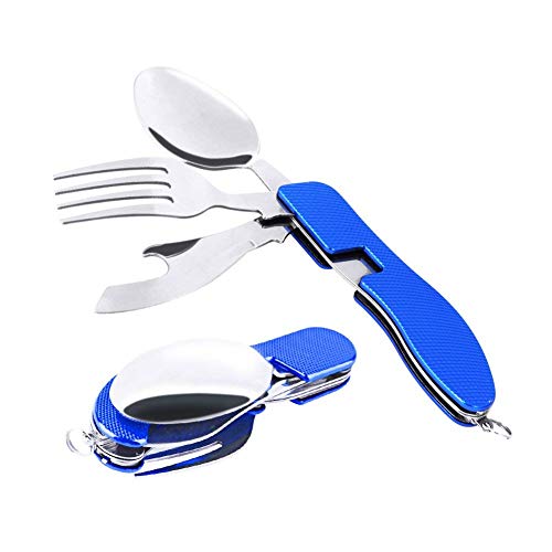 MDXSB Camping Utensil Set 3 in 1 Foldable Multi-Function Stainless Steel Pocket Fork Spoon Knife Kits Brilliant Eating Utensil for Hiking/Survival by Buycitky