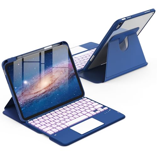 CACOE Étui Clavier Rotatif 360° pour iPad (A16) 11/10 EME Génération (11"/10,9") 2025/2022 avec Pavé Tactile, Rétroéclairage 7 Couleurs, Clavier sans Fil Détachable avec d'assistance, Bleu Océan