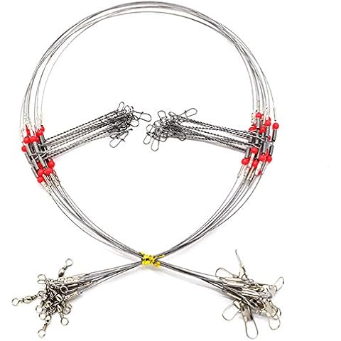 10Pcs Wire Trace Leader Rig Stainless Steel 2 Arm Fishing Rigs Tackle Lure Swivel Snaps Beads High-Strength Fishing Wire Cover